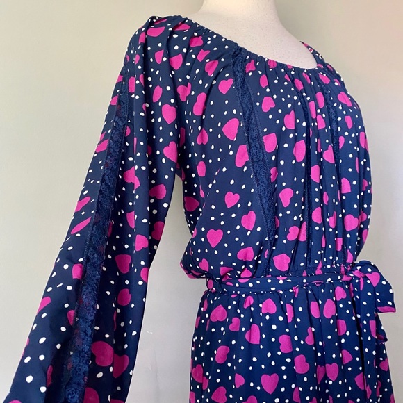 NWT Vicky Tiel Heart Polka Dot Off Shoulder Fit & Flare Dress Womens Size Small - Picture 3 of 8